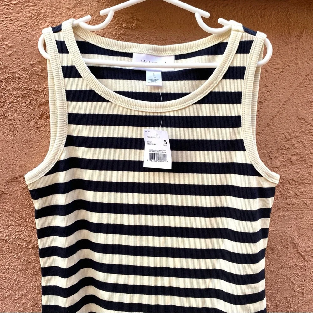 MOTHERHOOD MATERNITY TANK RIB KNIT DRESS FITTED BODYCON BLACK WHITE STRIPE - Picture 6 of 11